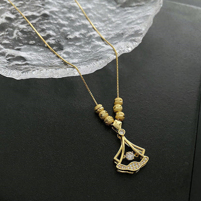 18k Gold Plated Beaded Beats Dancing Zircon Diamond Lucky Ginkgo Leaf Necklace
